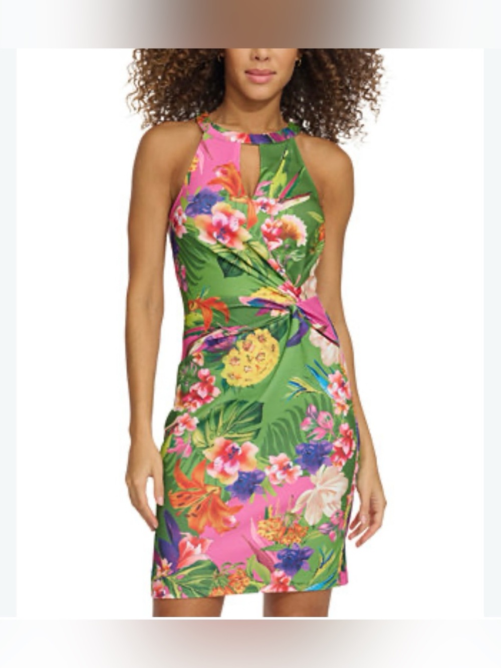 Siena Tropical Halter Twist Mini Dress in Green & Pink NWT size 8